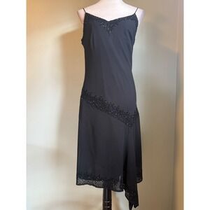 Y2K Black Beaded Midi Dress 12 Asymmetrical fairy‎ whimsi dainty romantic boho